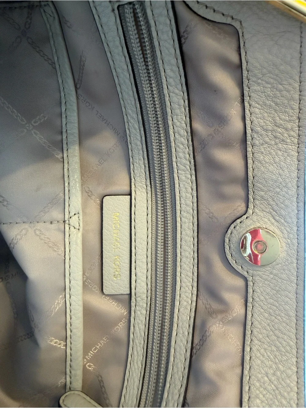 Michael Kors Cream Pebbled Leather Shoulder Bag with Gold Hardware